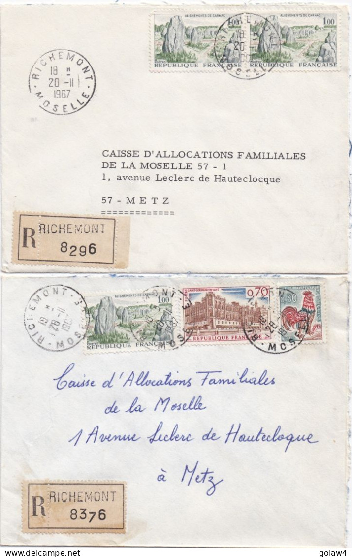 37051# LOT 5 LETTRES FRANCHISE PARTIELLE RECOMMANDE Obl RICHEMONT MOSELLE 1967 1968 Pour METZ 57 - Covers & Documents