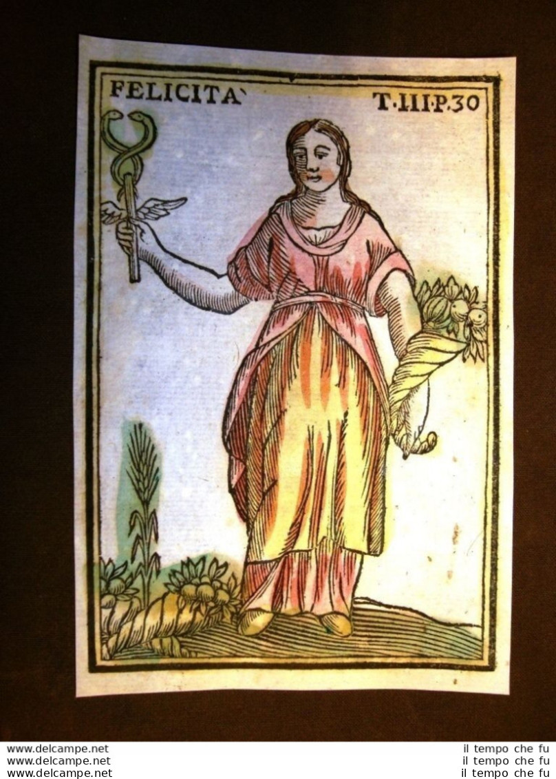 Eudemonia Dea Felicità Settecentina Acquerellata A Mano 1785 Andre Declaustre - Prints & Engravings