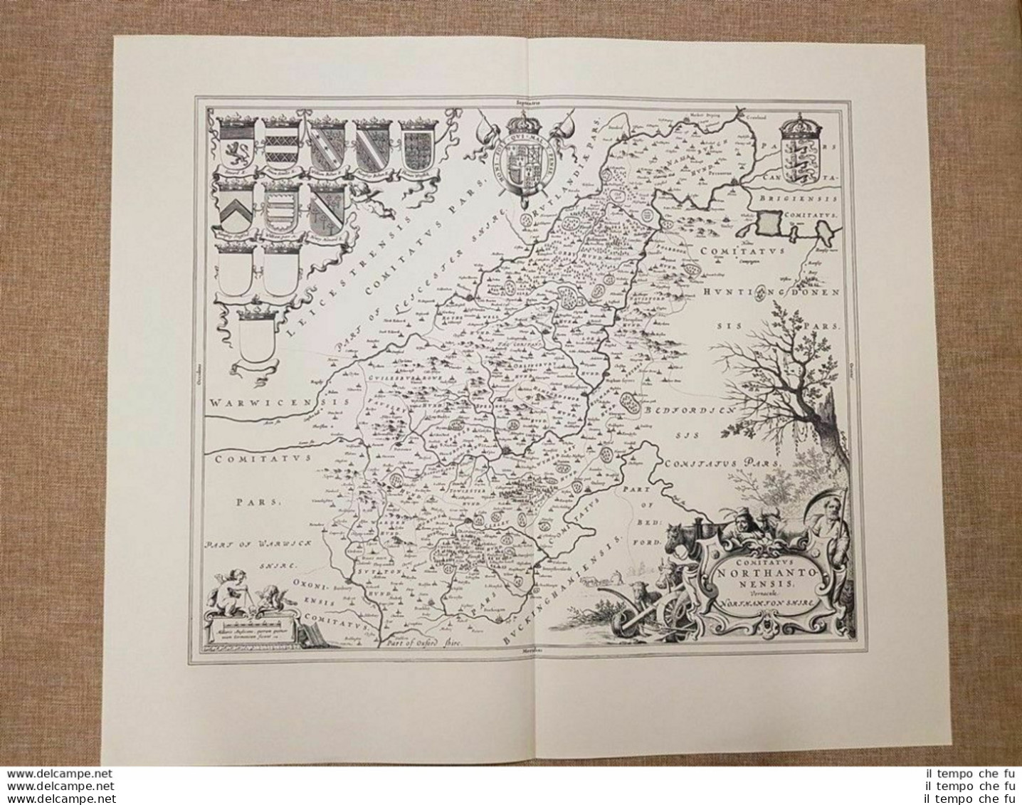 Carta Geografica O Mappa Northamptonshire Inghilterra Anno 1645 J.Blaeu Ristampa - Cartes Géographiques