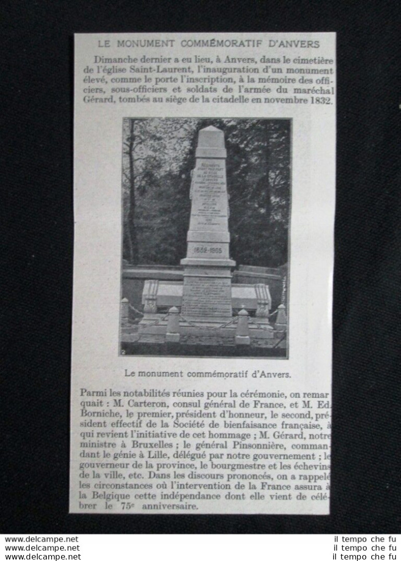 Il Monumento Commemorativo Di Anversa, In Belgio Stampa Del 1905 - Autres & Non Classés