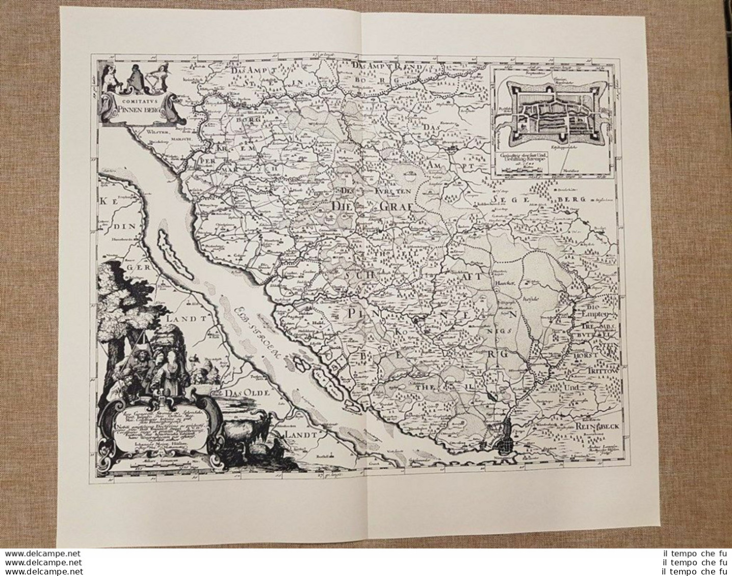 Carta Geografica O Mappa Contea Di Pinnenberg Anno 1634 Di Blaeu Ristampa - Geographische Kaarten