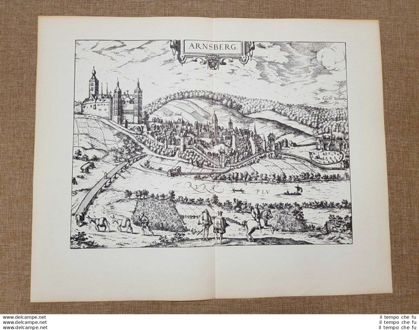 Veduta Della Città Di Arnsberg Germania Anno 1599 Braun E Hogenberg Ristampa - Geographische Kaarten