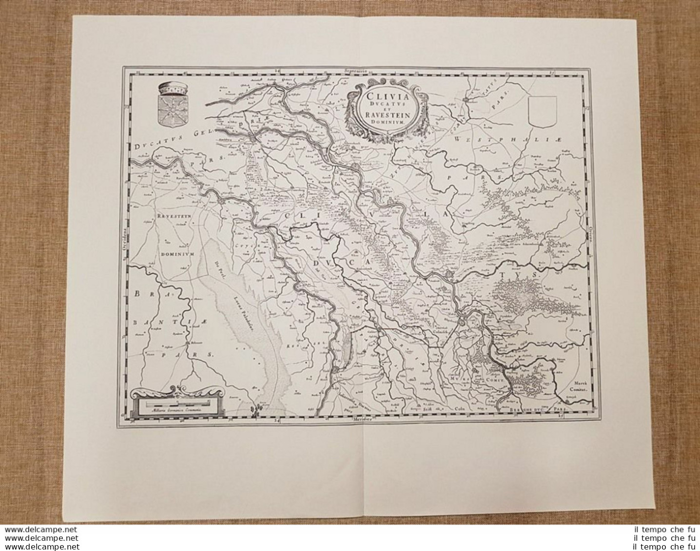 Carta Geografica O Mappa Clivia Ducatus Et Ravenstein Anno 1645 Blaeu Ristampa - Cartes Géographiques