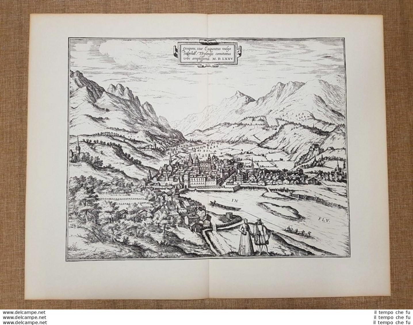 Veduta Della Città Di Innsbruck Austria Anno 1575 Braun E Hogenberg Ristampa - Geographische Kaarten