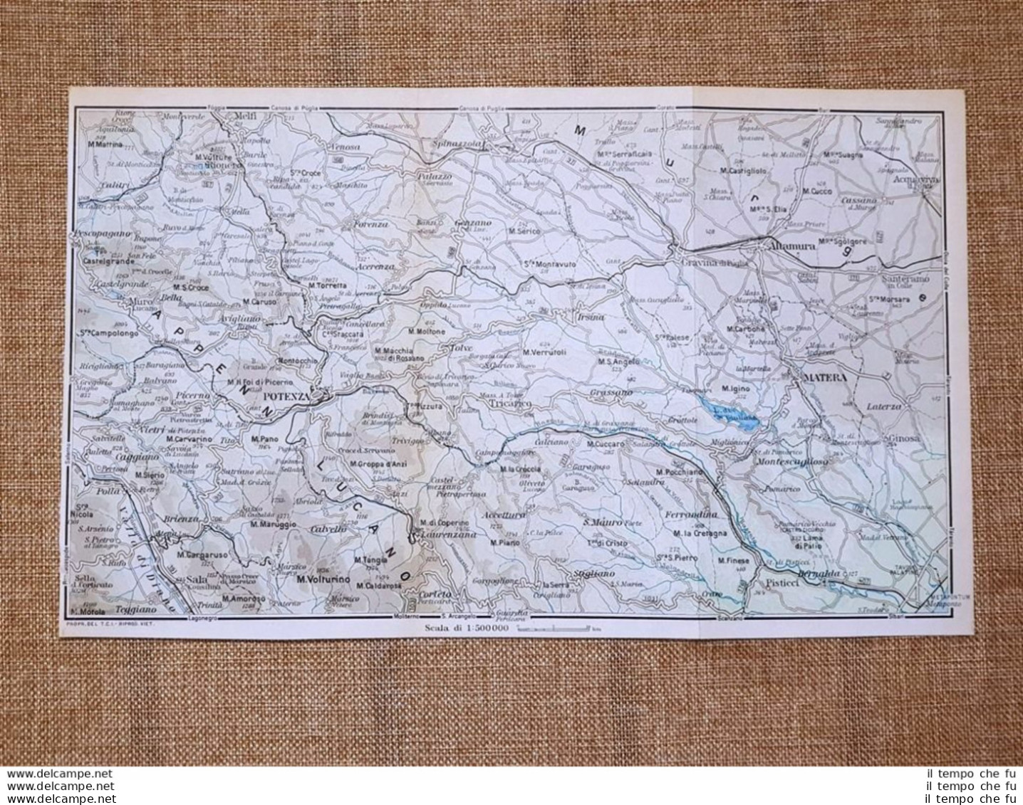 Carta Geografica O Mappa Del 1937 Matera M.S.Croce Tangia Potenza Basilicata TCI - Landkarten