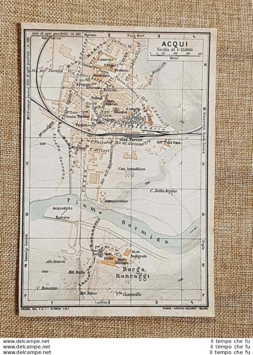 Pianta O Piantina Del 1923 La Città Di Acqui Piemonte T.C.I. - Geographische Kaarten