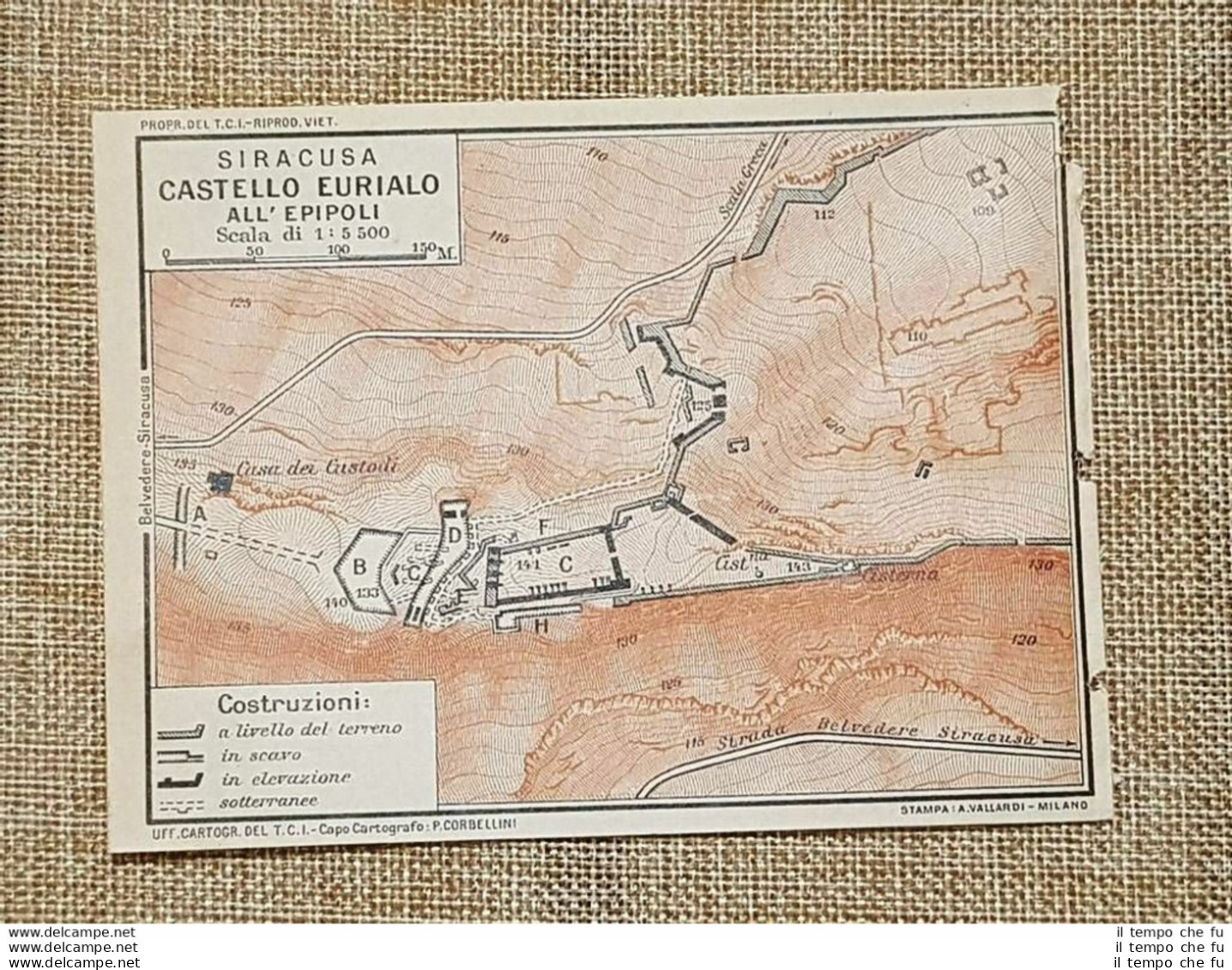 Carta O Cartina Del 1919 Il Castello Eurialo All'Epipoli Siracusa Sicilia T.C.I. - Cartes Géographiques