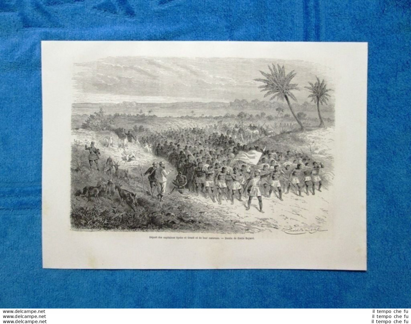 Gravure Année 1864 - Depart Des Capitaines Speke Et Grant Et De Leur Caravane - Antes 1900