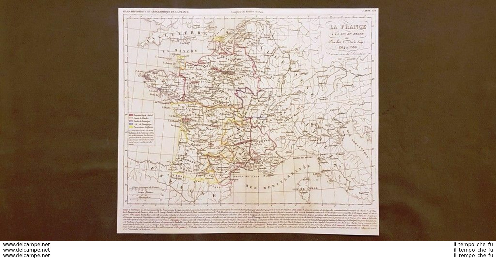 Francia Alla Fine Regno Re Carlo V 1364 - 1380 Carta Geografica Del 1859 Houze - Mapas Geográficas