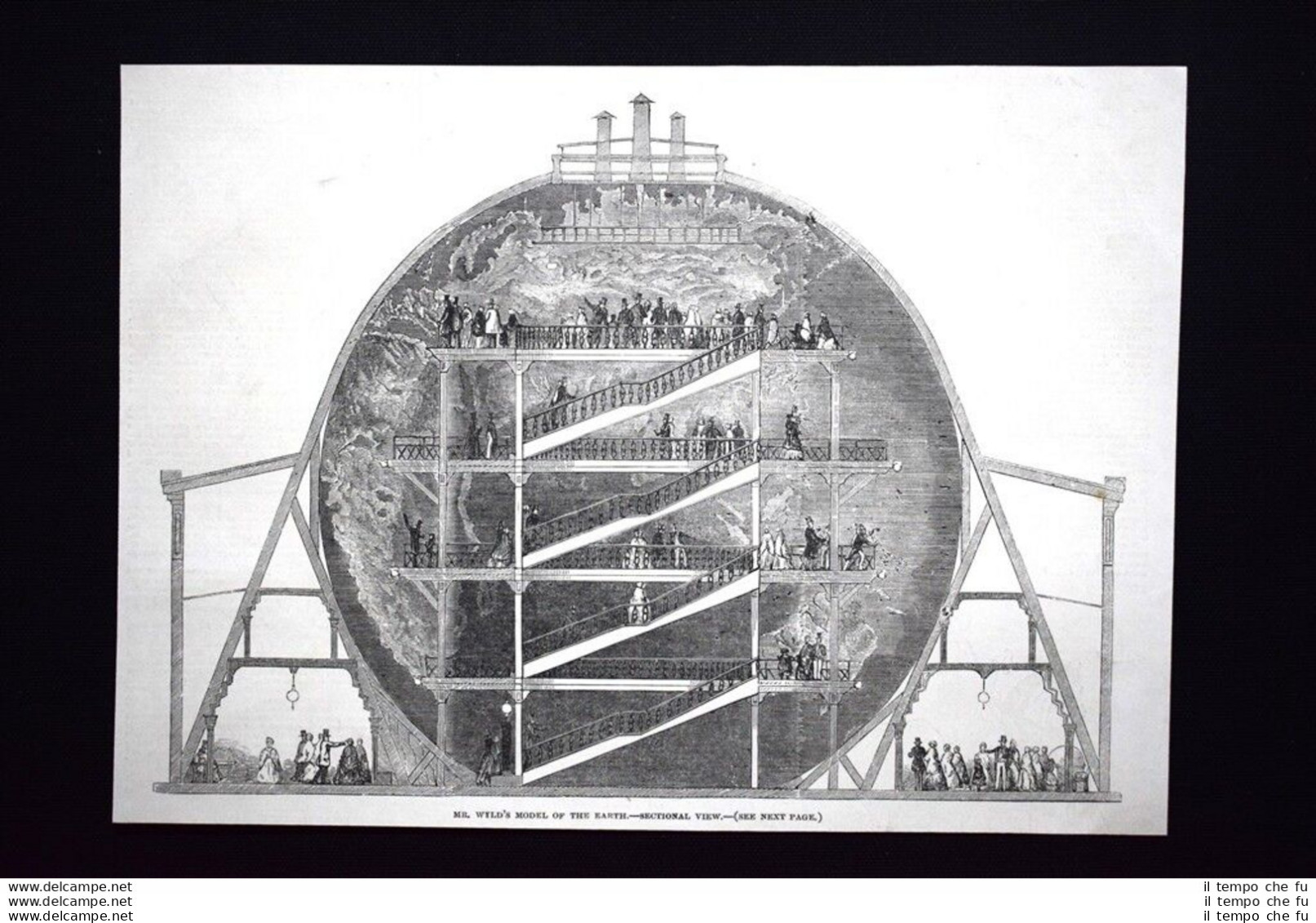 Modello Della Terra Del Signor Wyld - Vista Sezionale Incisione Del 1851 - Antes 1900