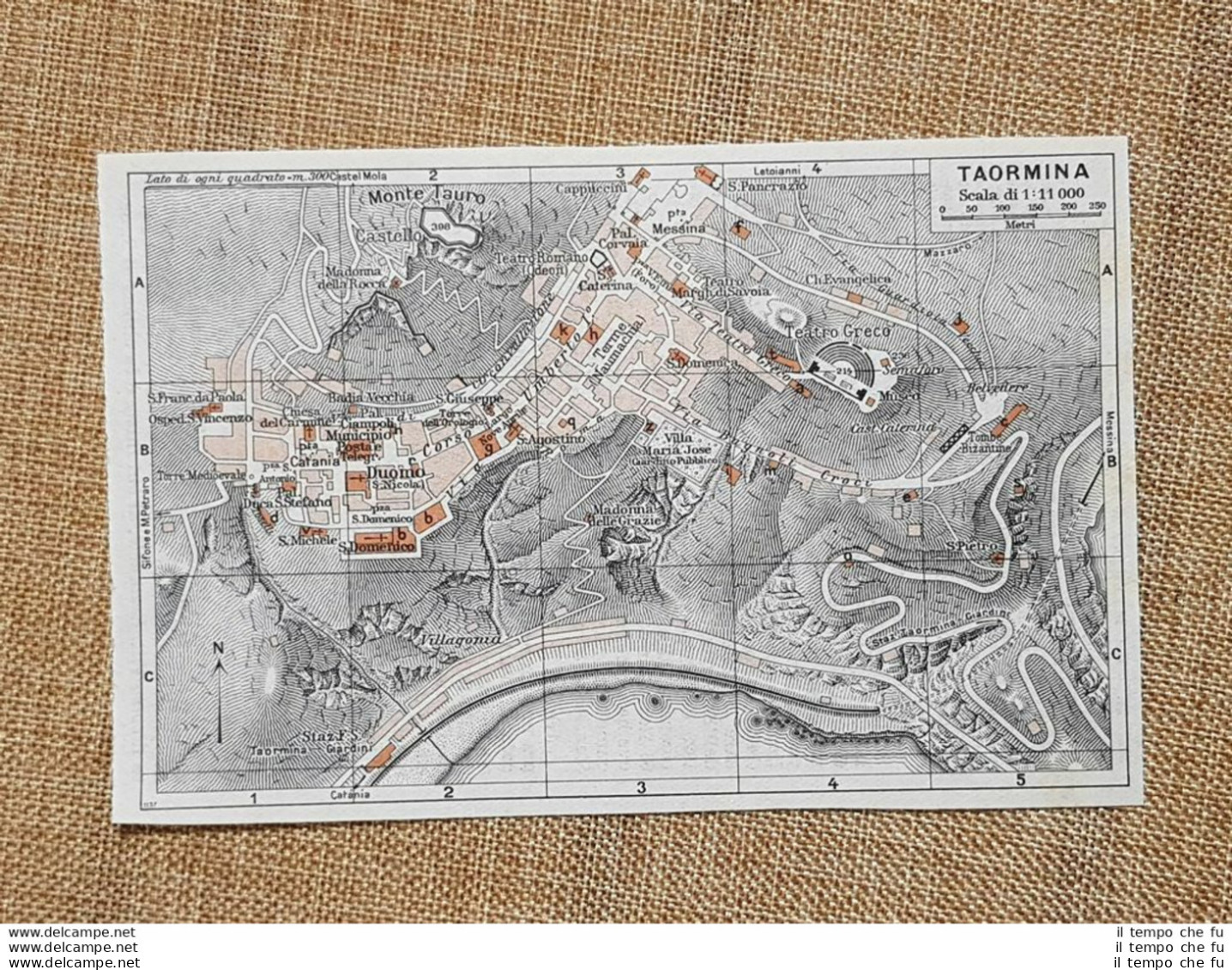 Pianta O Piantina Del 1940 La Città Di Taormina Sicilia T.C.I. - Cartes Géographiques