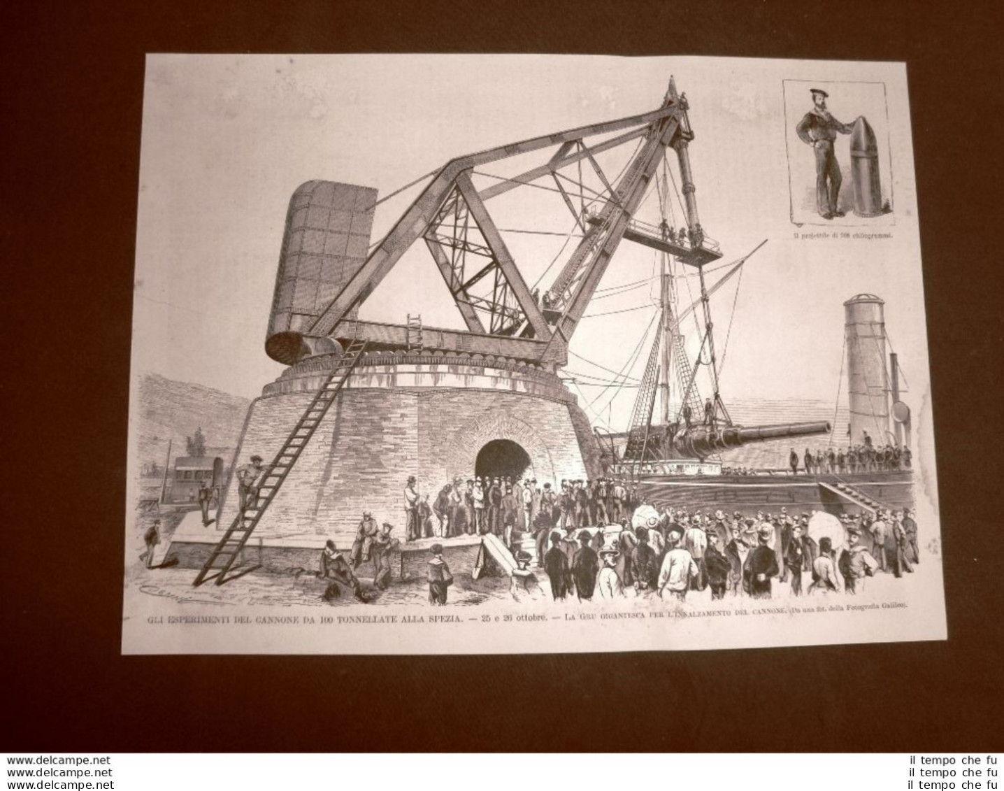 La Spezia Nel 1876 Gru Gigantesca Innalza Il Cannone Da 100 Per Gli Esperimenti - Avant 1900