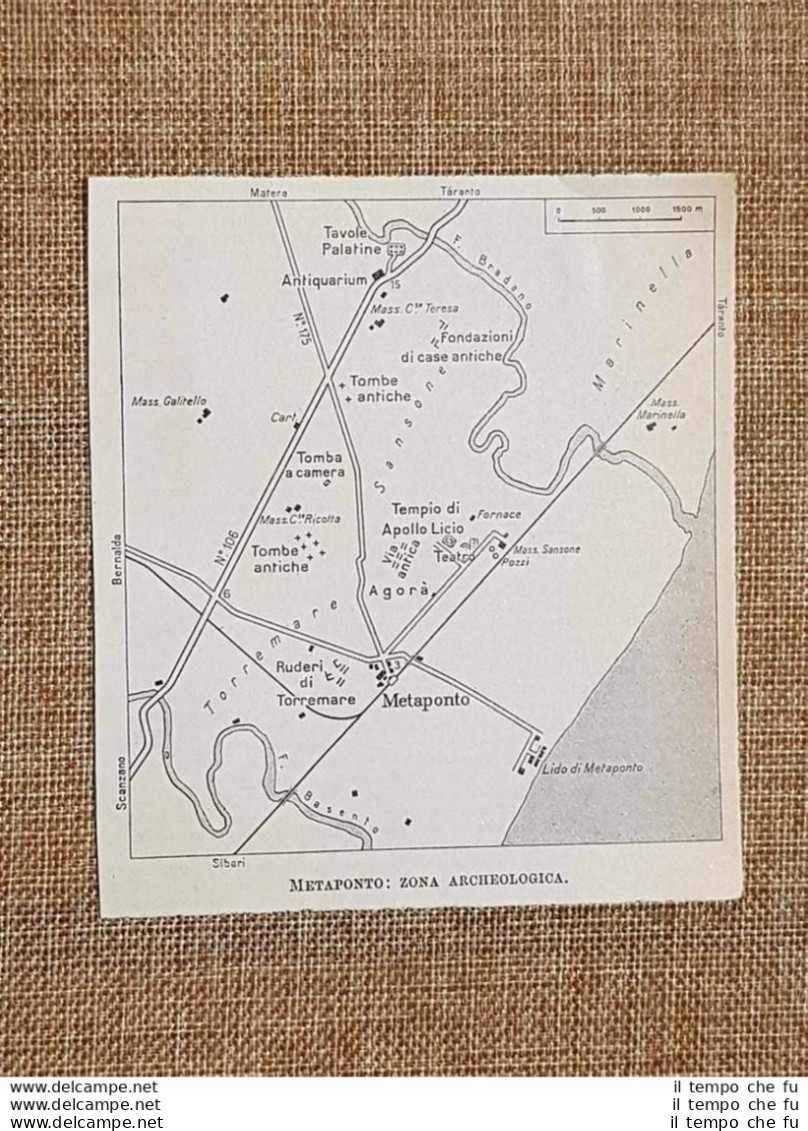 Carta Geografica Cartina Del 1965 Metaponto Zona Archeologica Basilicata T.C.I. - Cartes Géographiques
