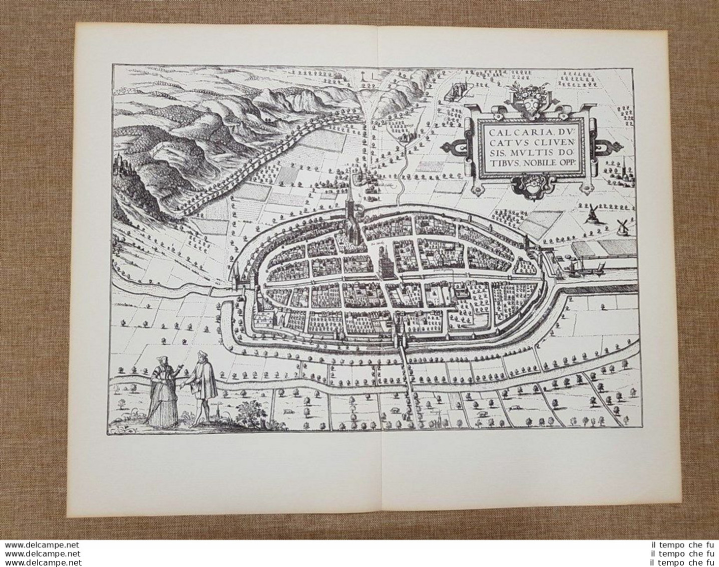 Veduta Della Città Di Kalkar Germania Anno 1597 Braun E Hogenberg Ristampa - Geographische Kaarten