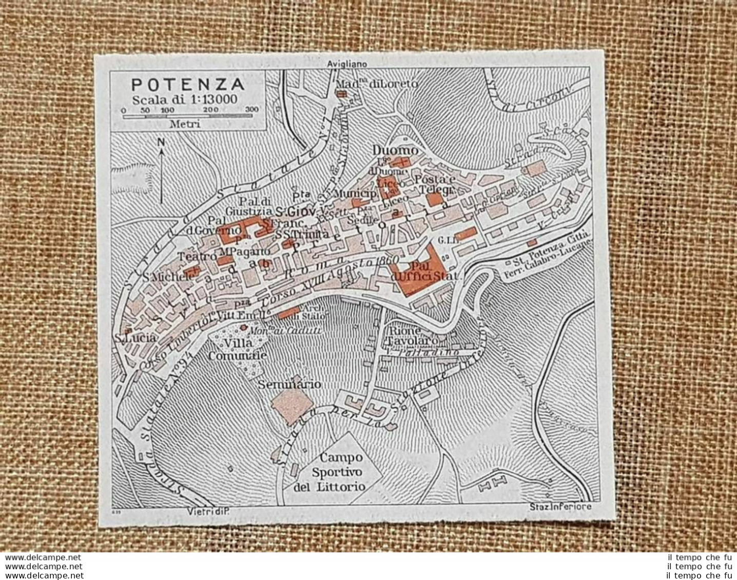 Pianta O Piantina Del 1940 La Città Di Potenza Basilicata T.C.I. - Landkarten