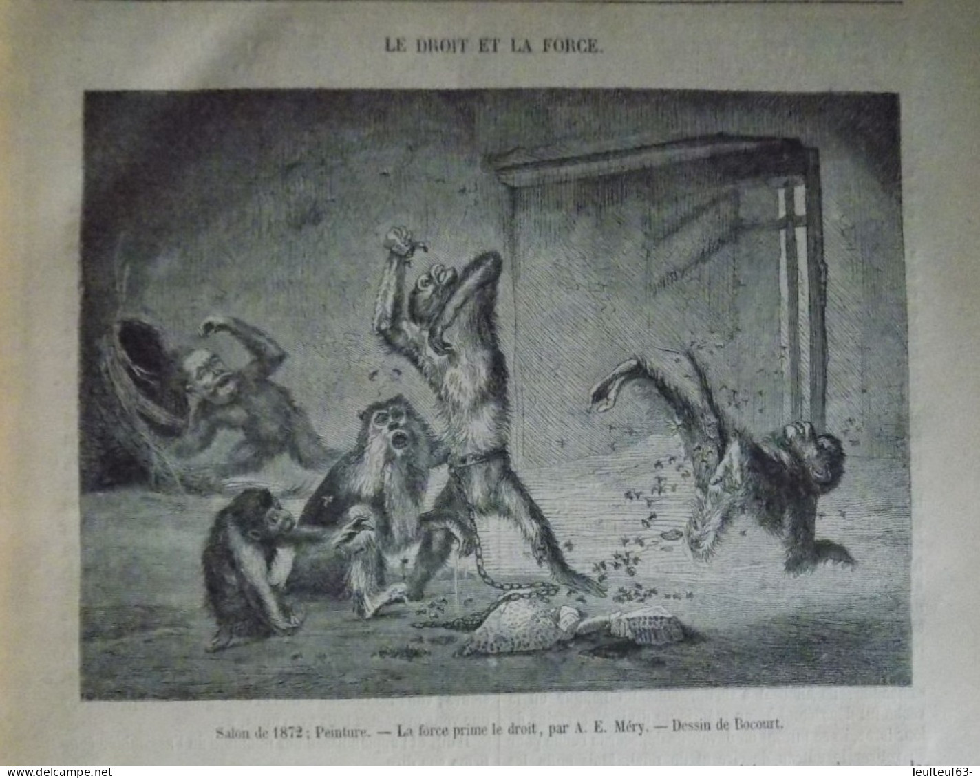 Gravure De Presse ; Art Peinture - La Force Prime Le Droit Par A.E. Méry - Dessin De Bocourt - Singes - Verzamelingen