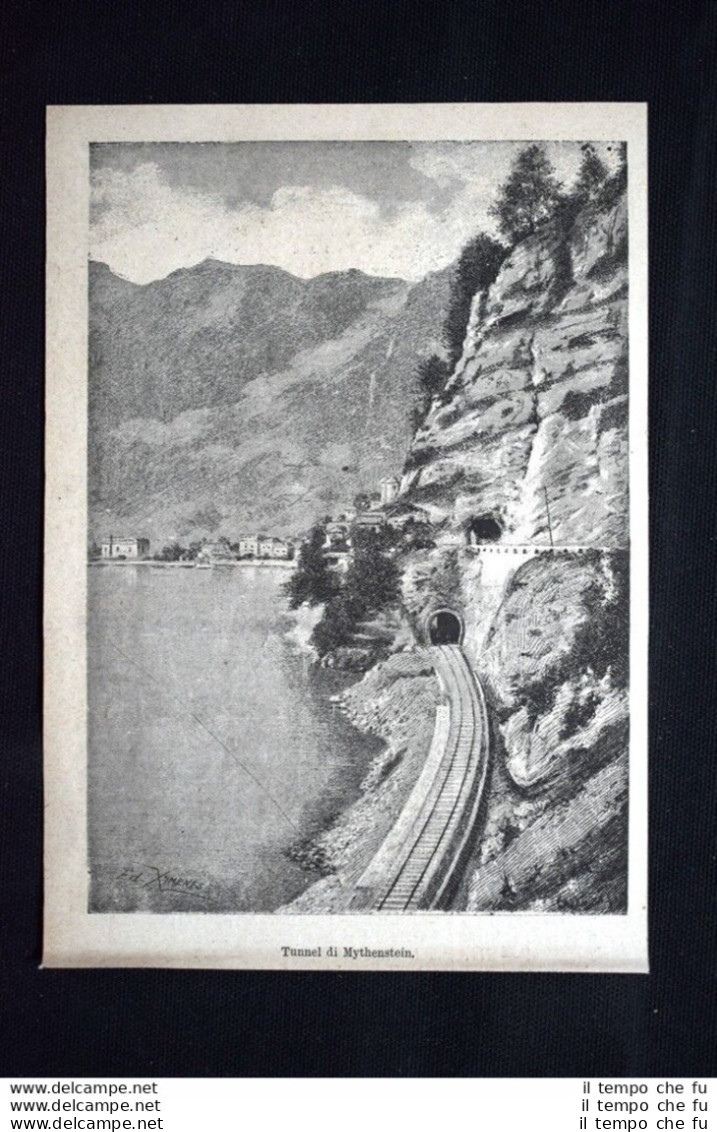 Ferrovia Del Gottardo - Tunnel Di Mythenstein Incisione Del 1882 - Before 1900