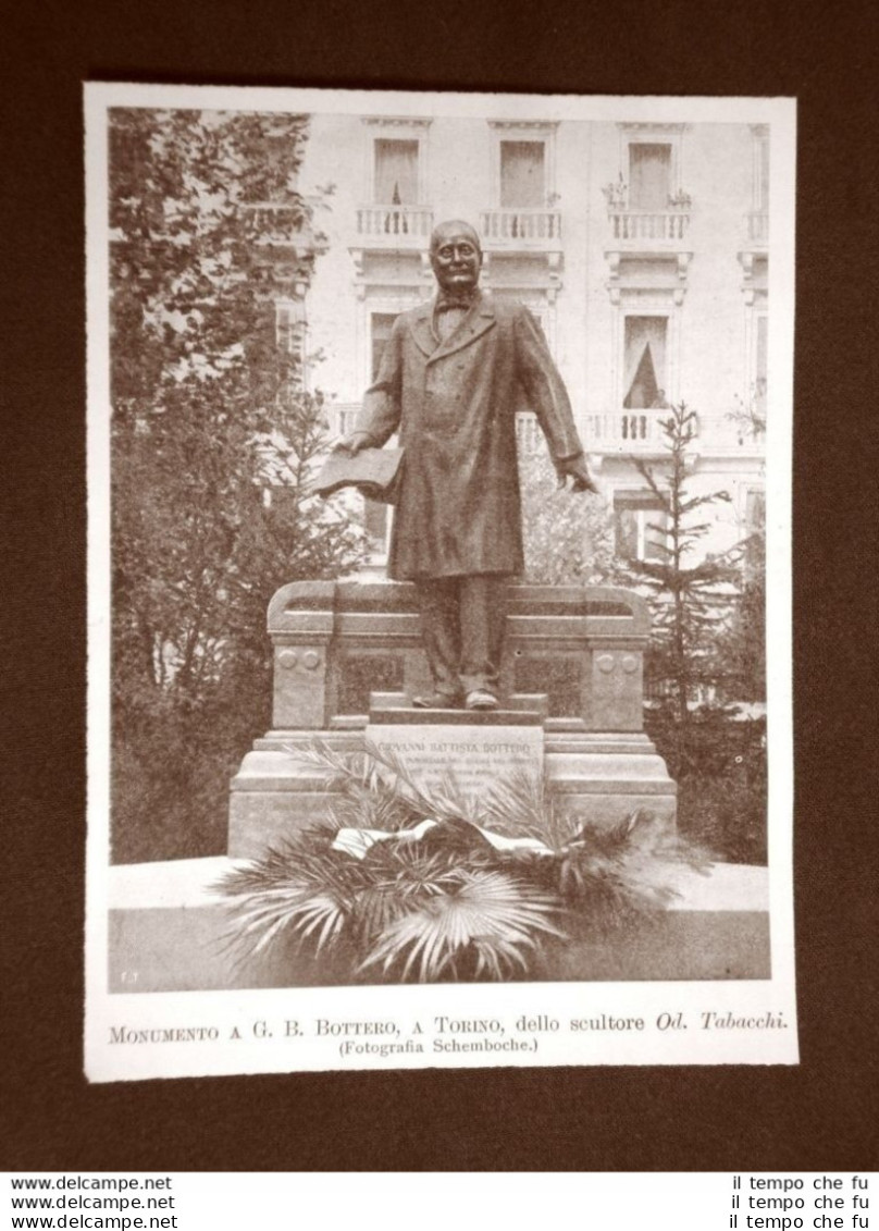 Torino Nel 1899 Monumento A G.B. Bottero O Botero Scultore O. Tabacchi - Avant 1900