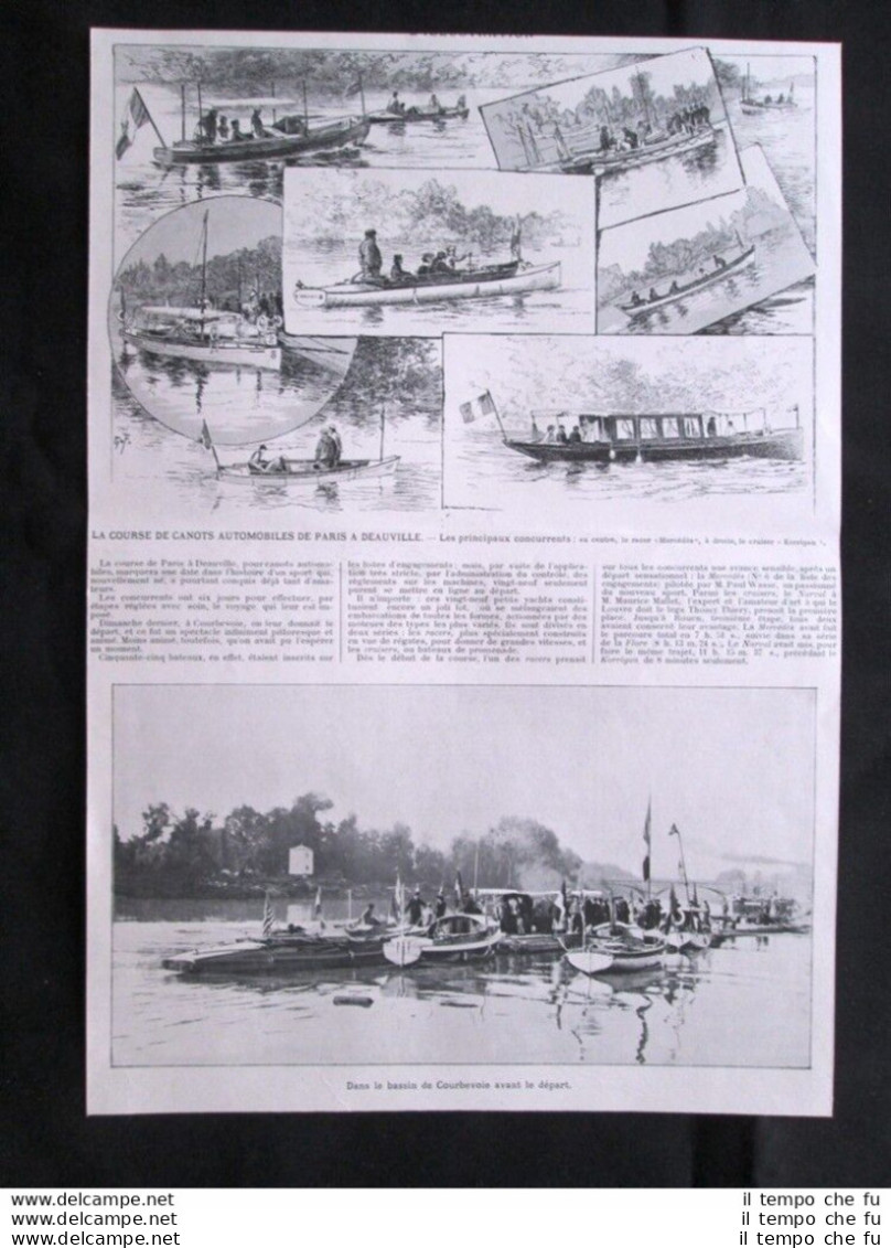 La Gara Di Motoscafi Da Parigi A Deauville: Mercedes - Korrigan Stampa Del 1903 - Altri & Non Classificati