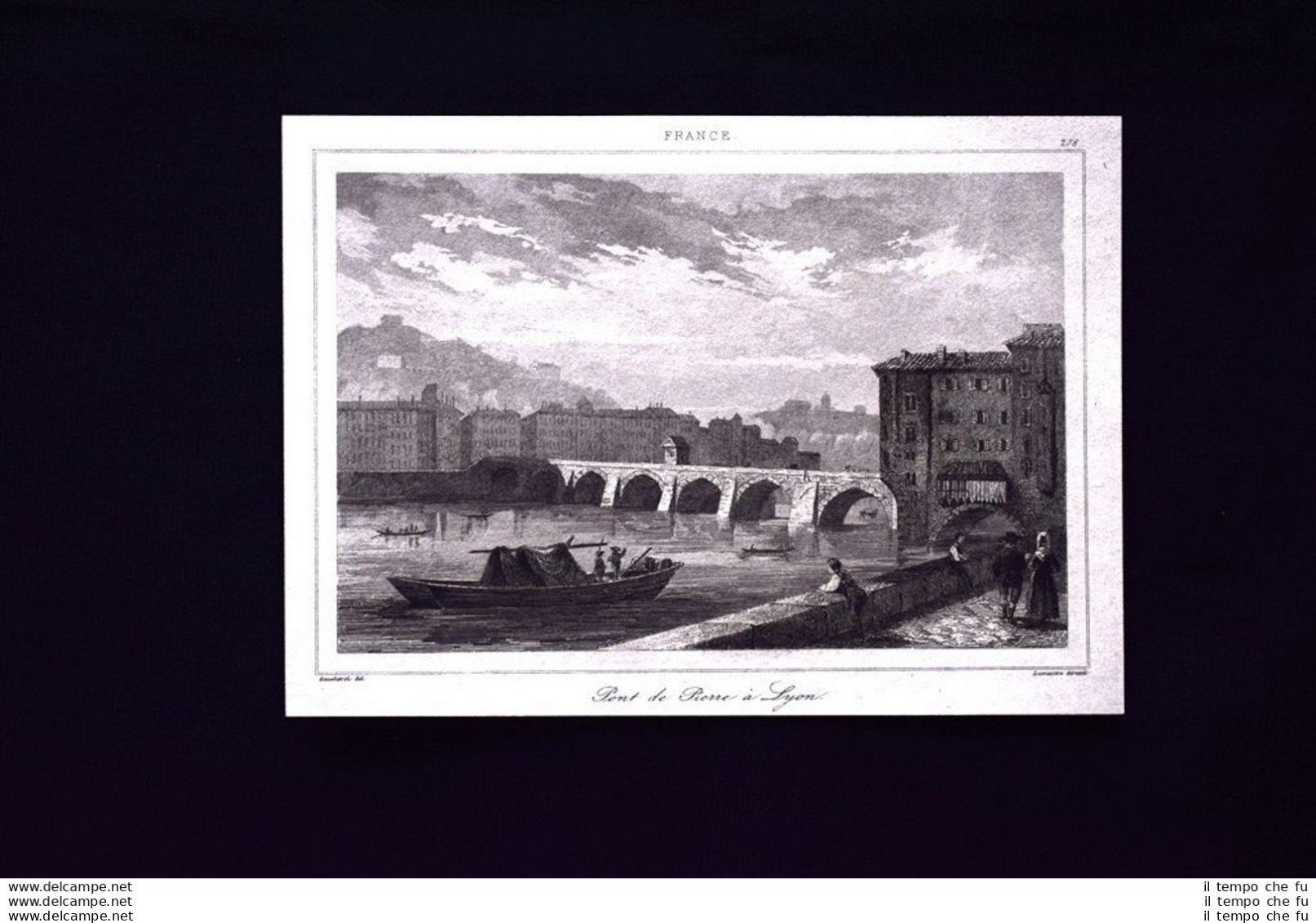 Pont De Pierre à Lyon, France Incisione Del 1850 L'Univers Pittoresque - Ante 1900