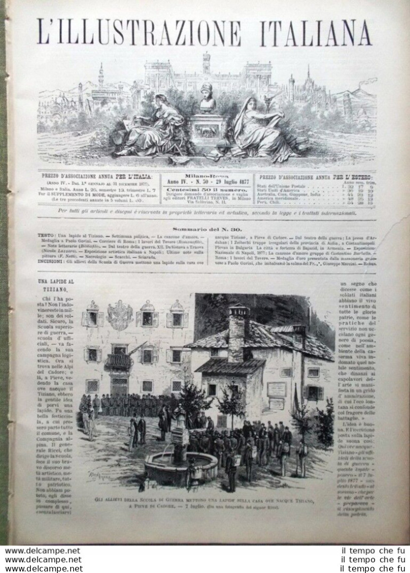 L'Illustrazione Italiana Del 29 Luglio 1877 Tiziano Cadore Gorini Guerra In Asia - Avant 1900