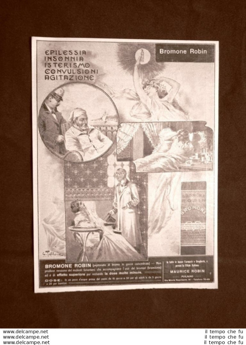 Pubblicità Del 1910 Per L'epilessia E L'isterismo Bromone Maurice Robin, Milano - Autres & Non Classés