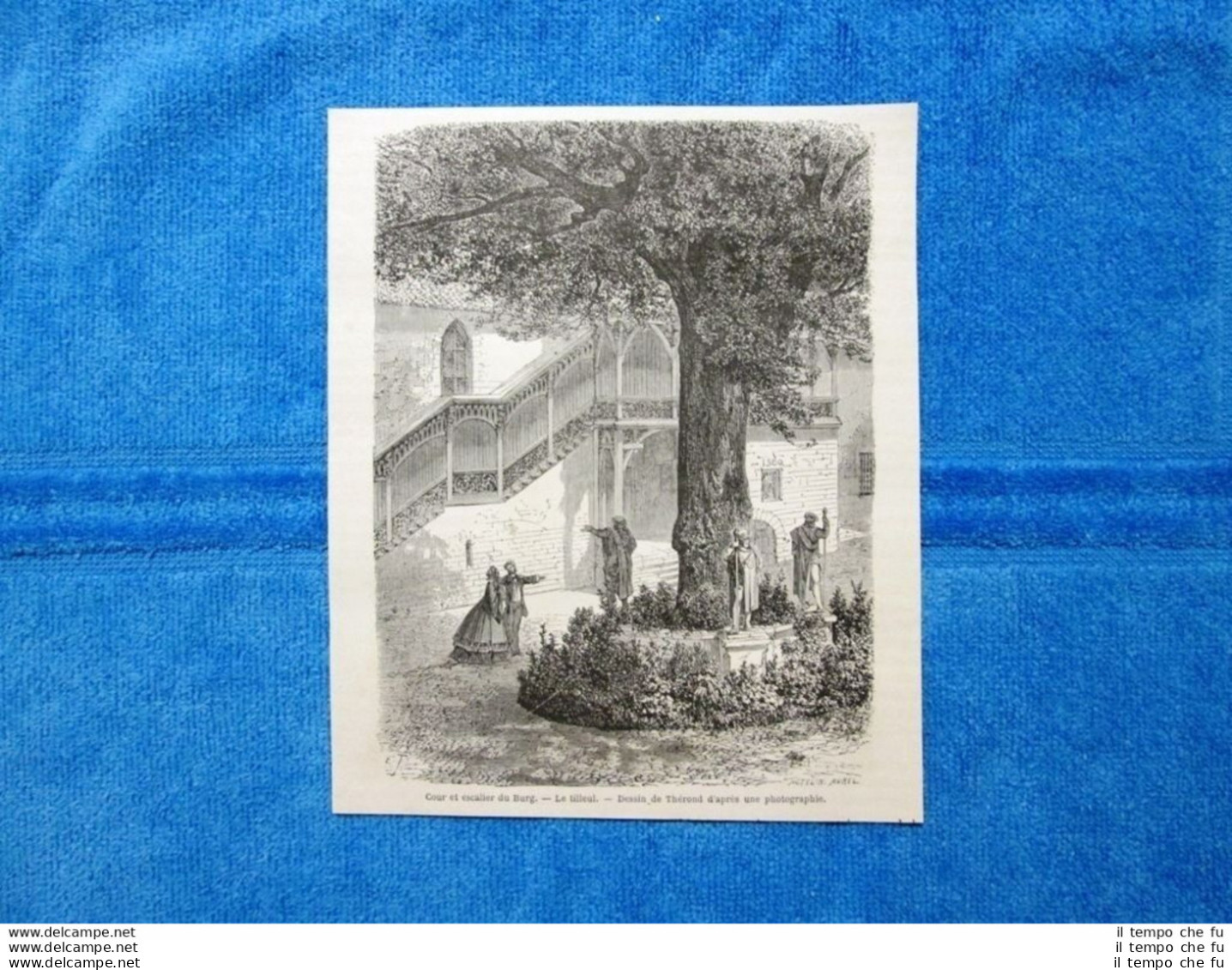 Gravure Année 1864 - Cour Et Escalier Du Burg: Le Tilleul - Corte E Scale,Tiglio - Ante 1900