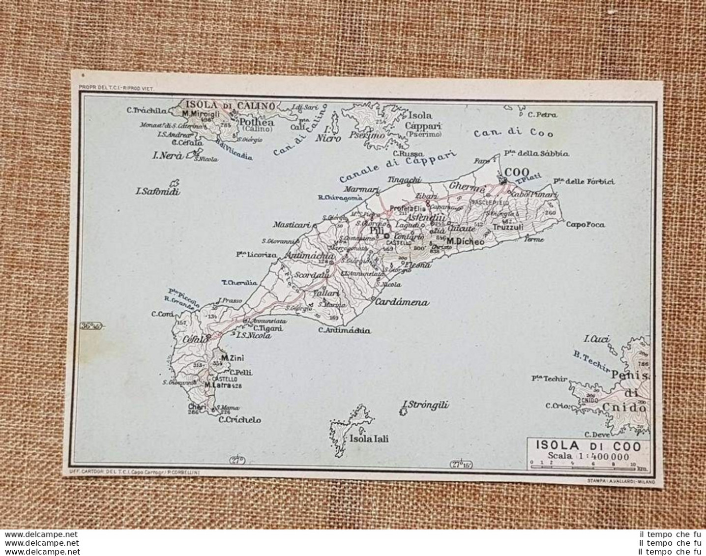 Carta O Cartina Del 1929 Isola Di Coo Grecia Touring Club Italiano - Cartes Géographiques