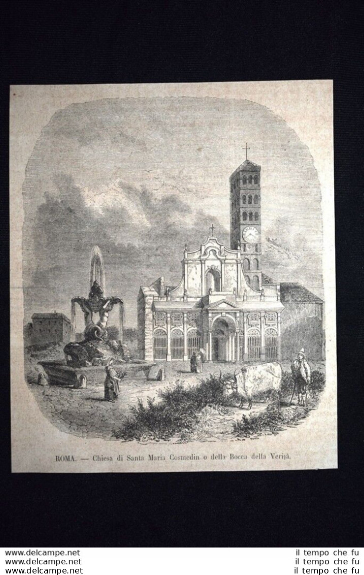 Chiesa Santa Maria Cosmedin O Della Bocca Della Verità, Roma Incisione Del 1867 - Vor 1900