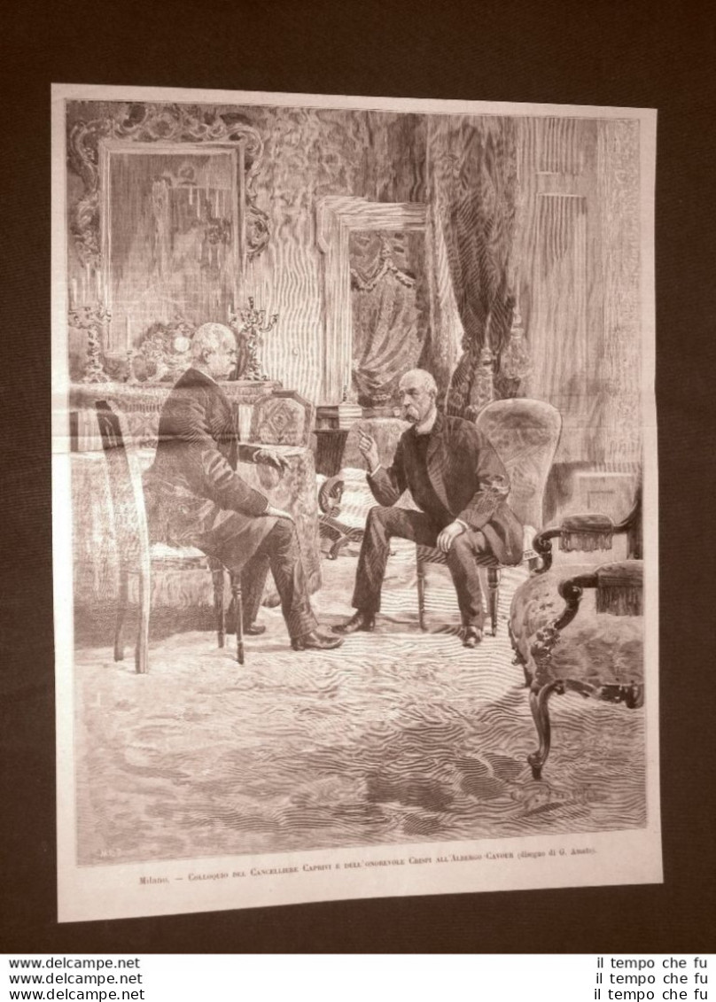 Milano Nel 1890 Albergo Cavour Francesco Crispi E Generale Leo Von Caprivi - Avant 1900