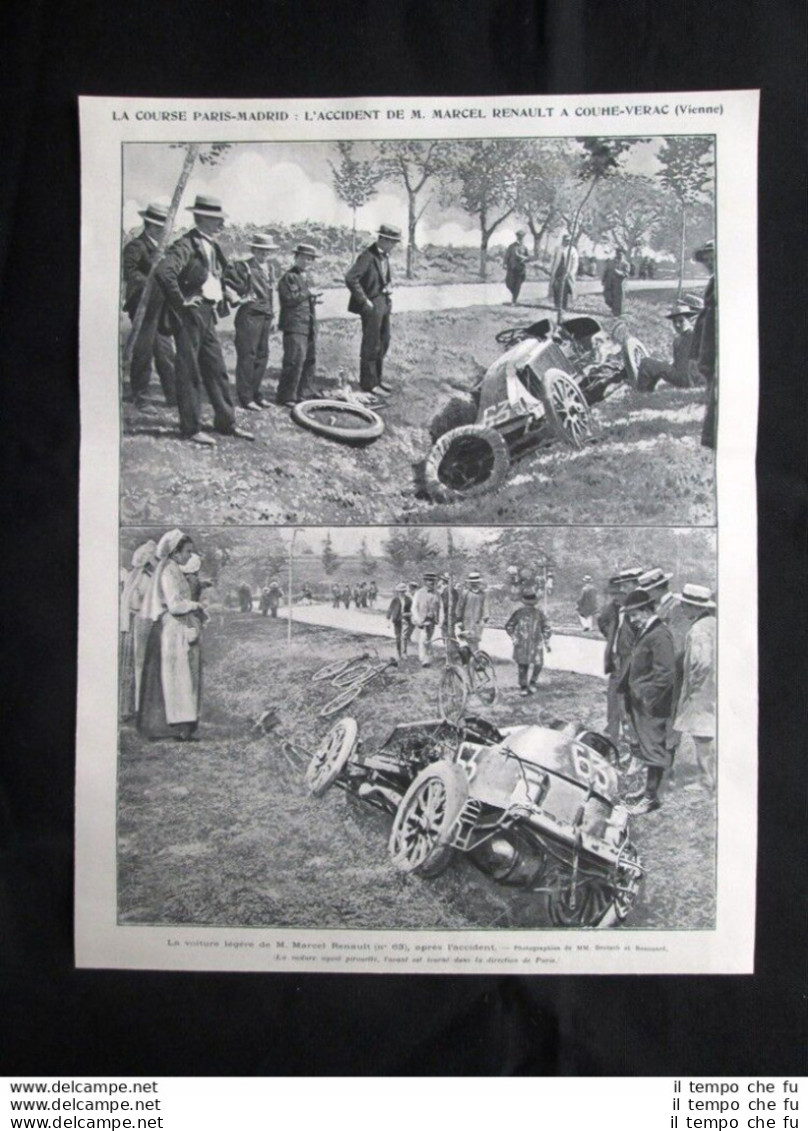 Corsa Parigi-Madrid: L'incidente Di Marcel Renault A Couhe-Verac Stampa Del 1903 - Sonstige & Ohne Zuordnung