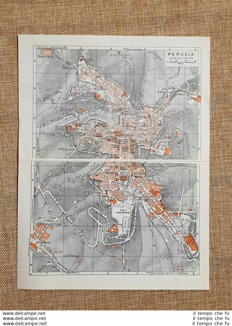 Pianta O Piantina Del 1939 La Città Di Perugia Umbria T.C.I. - Landkarten