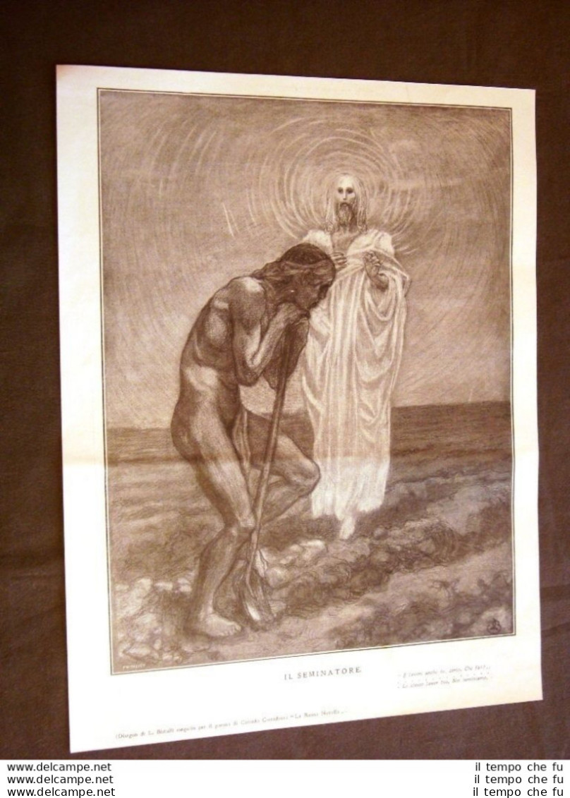 Rara Stampa Del 1910 Seminatore Di L.Bistolfi E Giovedì Santo Di Gennaro Amato - Andere & Zonder Classificatie