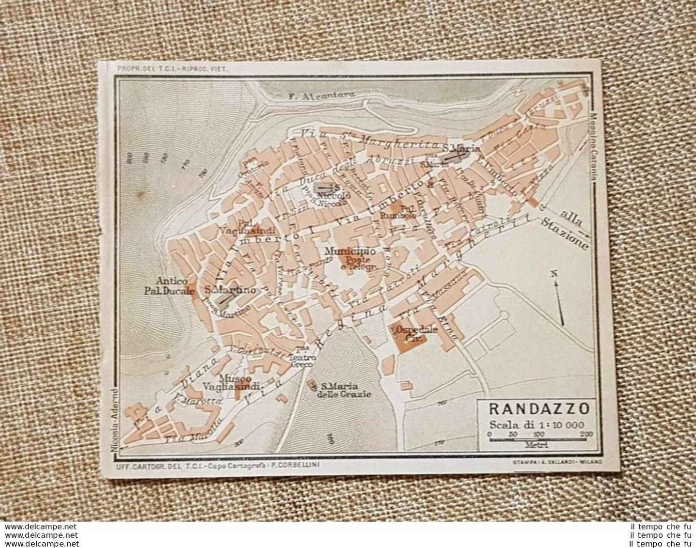 Pianta O Piantina Del 1919 La Città Di Randazzo Catania Sicilia T.C.I. - Geographische Kaarten
