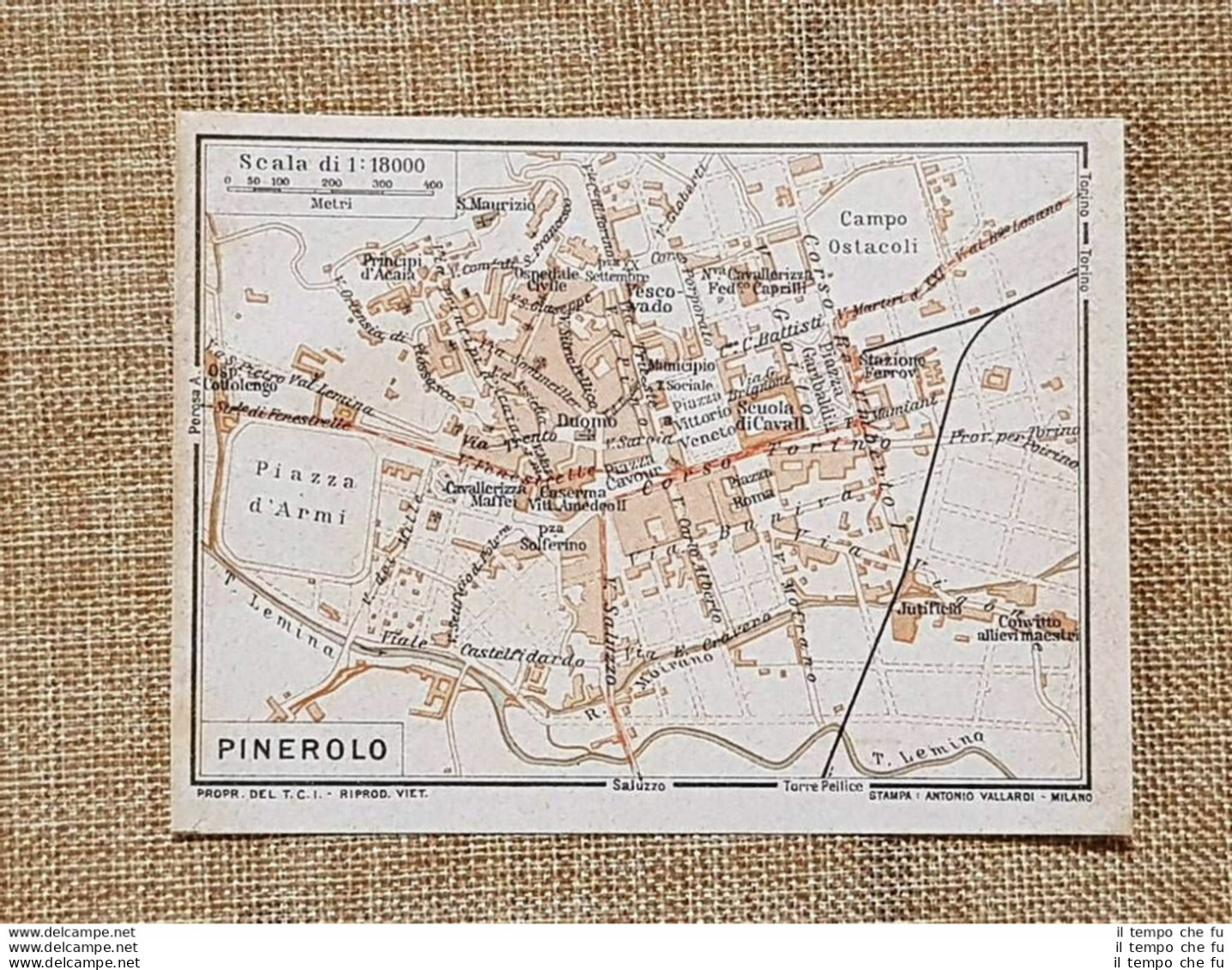 Pianta O Piantina Del 1923 La Città Di Pinerolo Piemonte T.C.I. - Mapas Geográficas