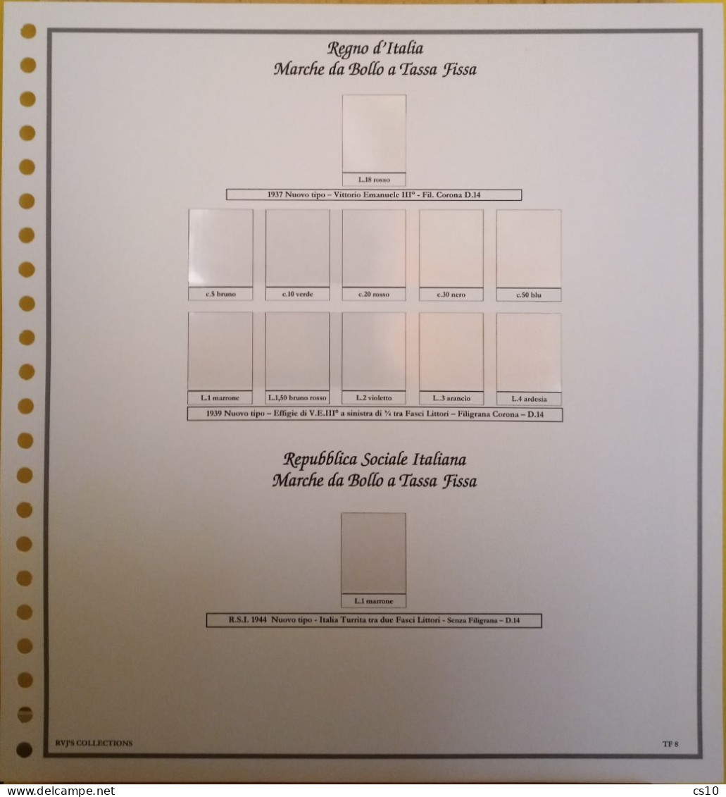 Marche da Bollo a Tassa Fissa Regno RSI Luogotenenza Repubblica - Raccolta Fogli Aggiornamento 22anelli Standard