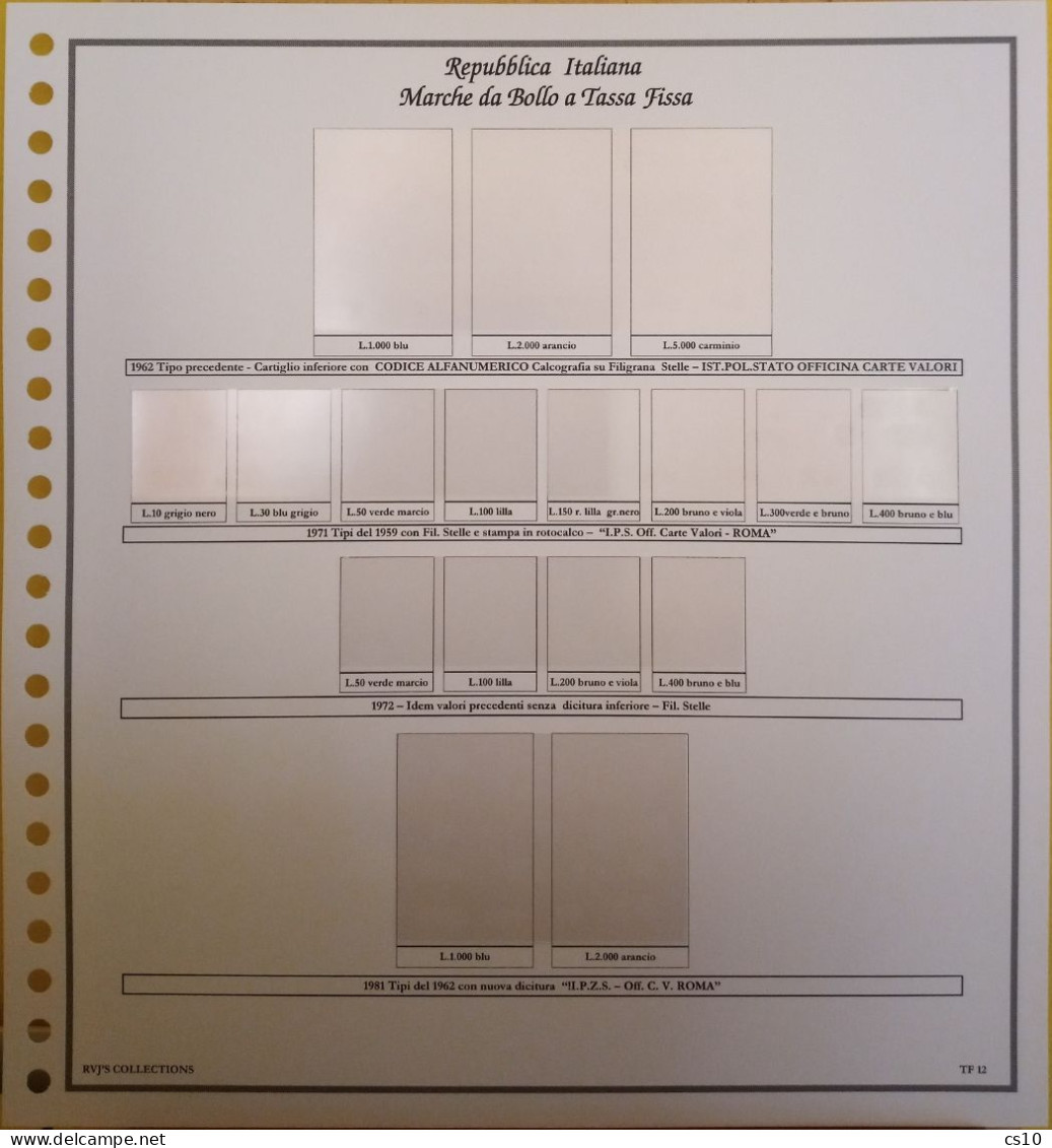 Marche da Bollo a Tassa Fissa Regno RSI Luogotenenza Repubblica - Raccolta Fogli Aggiornamento 22anelli Standard