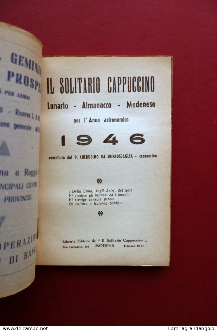 Il Solitario Cappuccino Lunario Almanacco Modenese 1946 Modena - Non Classés