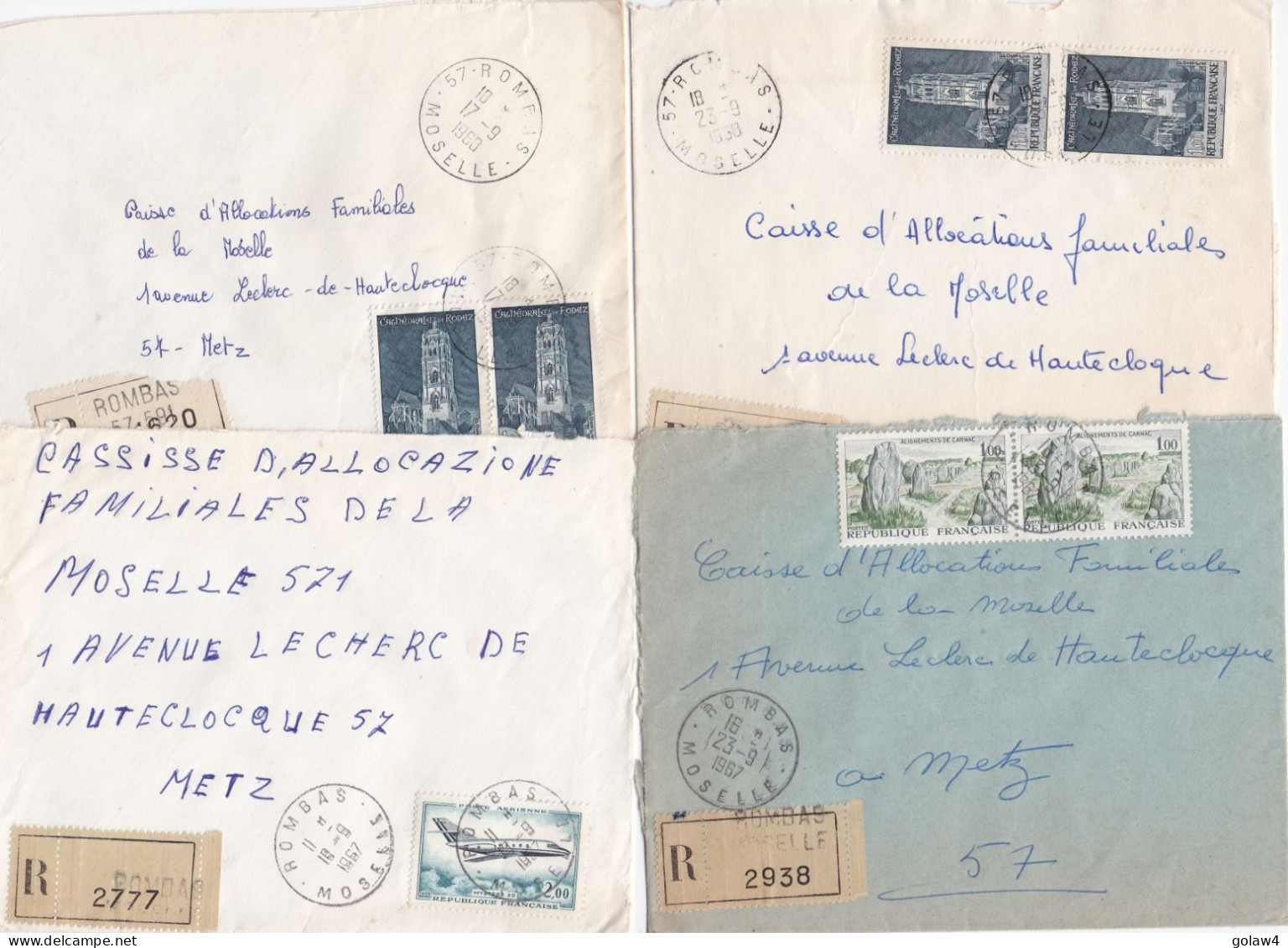 37054# LOT 10 LETTRES FRANCHISE PARTIELLE RECOMMANDE Obl ROMBAS MOSELLE 1967 1968 Pour METZ 57 - Storia Postale