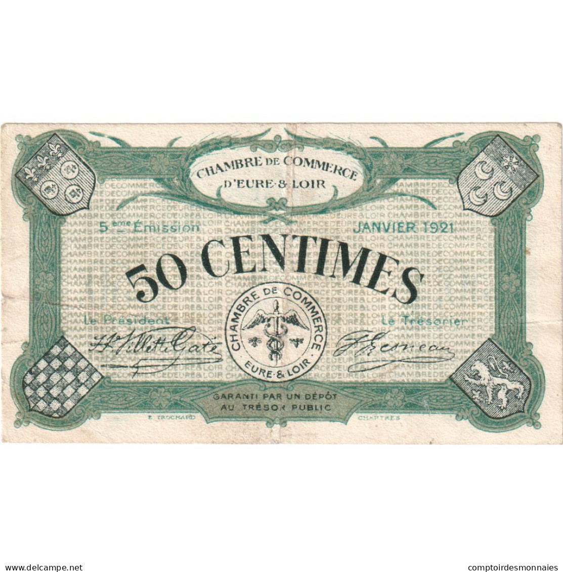 France, Eure Et Loir, 50 Centimes, 1921, TTB, Pirot:45-11 - Camera Di Commercio