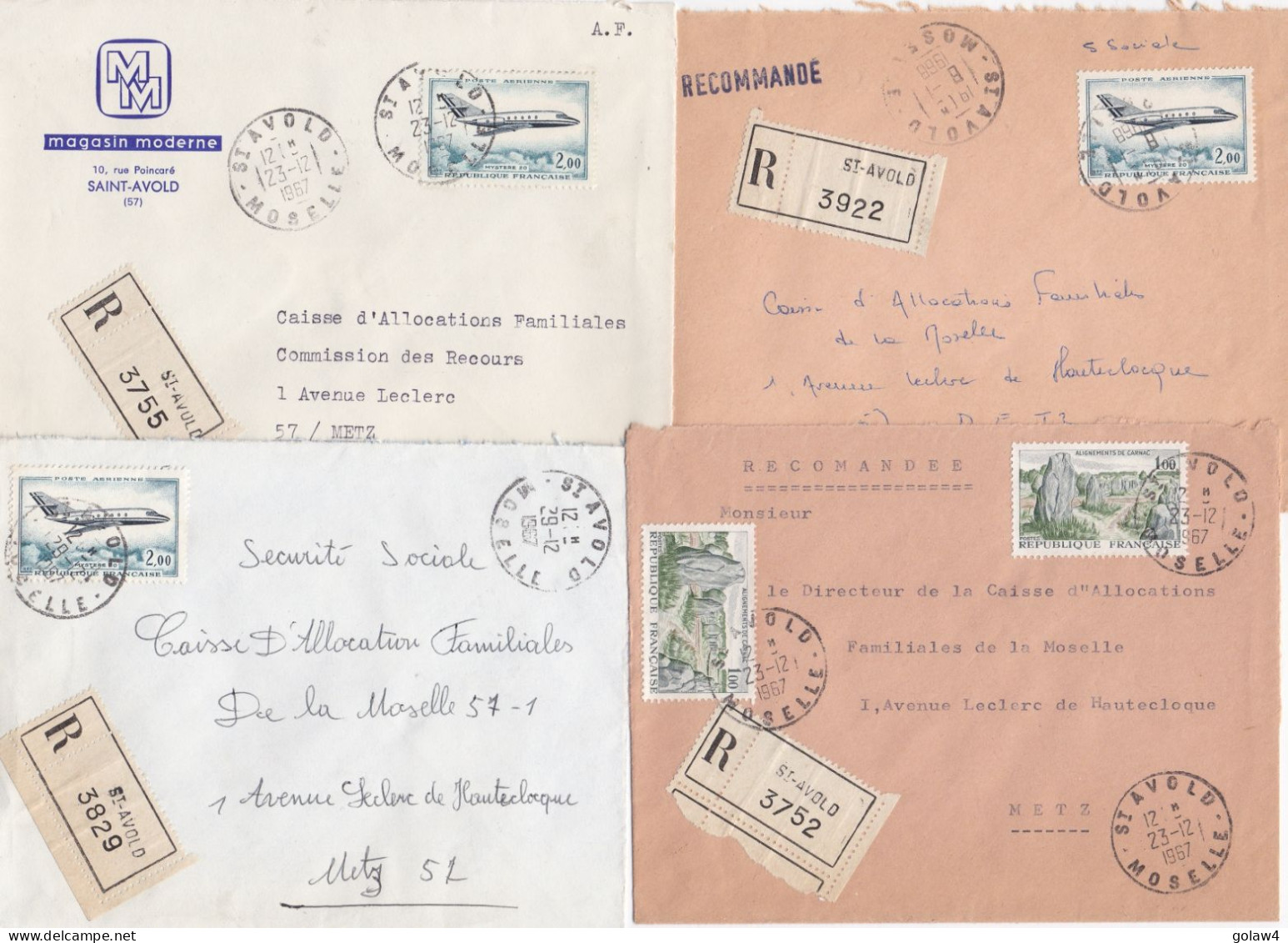 37056# LOT 47 LETTRES FRANCHISE PARTIELLE RECOMMANDE Obl ST AVOLD MOSELLE SAINT 1967 1968 Pour METZ 57 - Covers & Documents