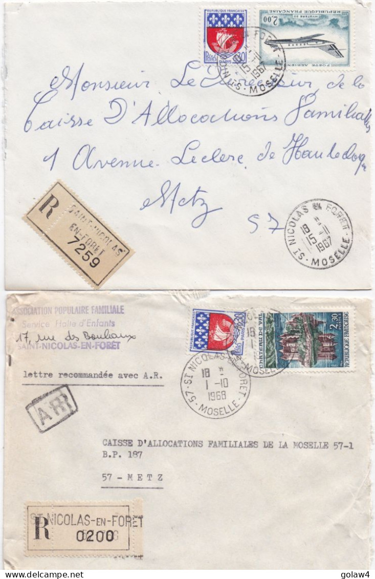 37059# LOT 5 LETTRES FRANCHISE PARTIELLE RECOMMANDE Obl ST NICOLAS EN FORET MOSELLE SAINT 1967 1968 Pour METZ 57 - Cartas & Documentos