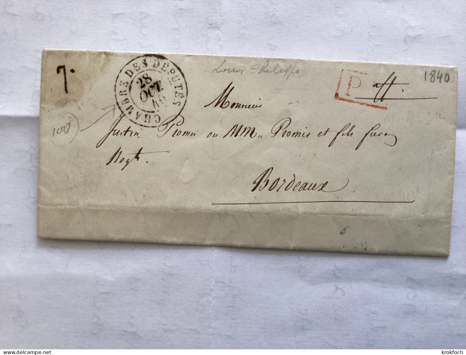 Chambre Des Députés 1840 - Lettre Pour Bordeaux En PP - 1849-1876: Période Classique