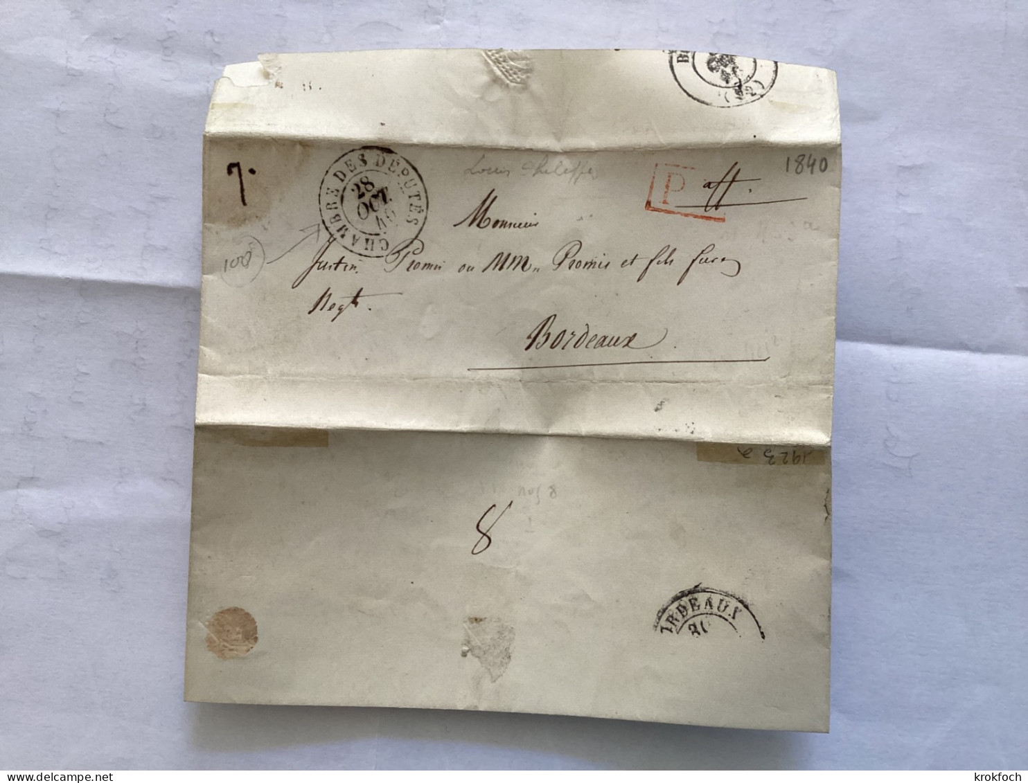 Chambre Des Députés 1840 - Lettre Pour Bordeaux En PP - 1849-1876: Periodo Clásico