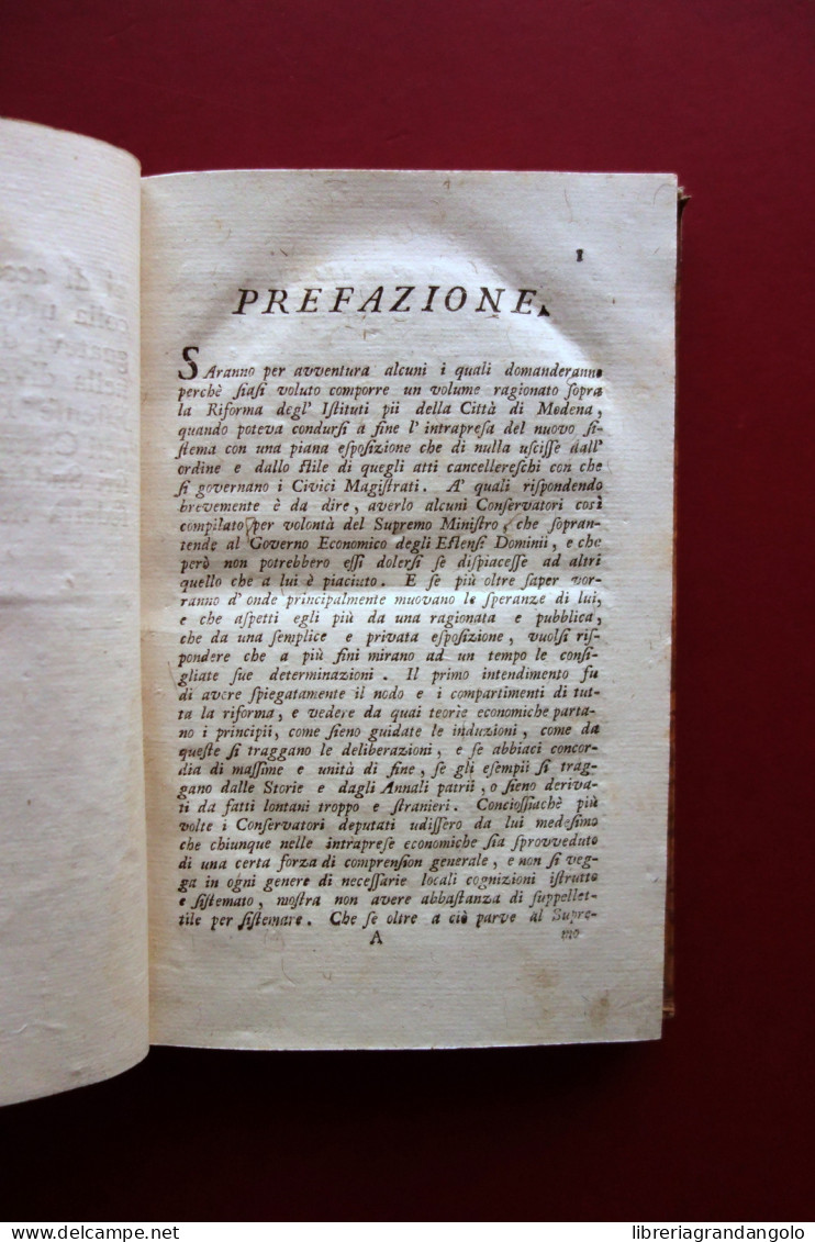 Riforma degli Istituti Pii della Città di Modena Soliani 1787 Originale Raro