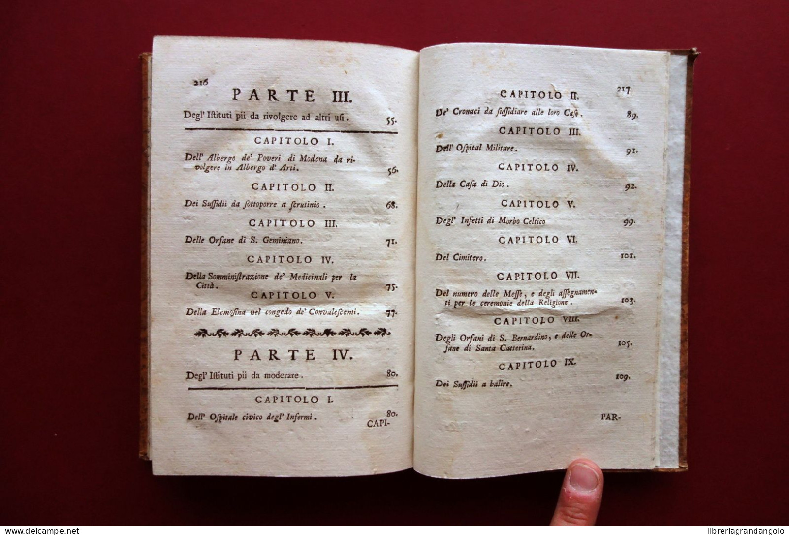 Riforma degli Istituti Pii della Città di Modena Soliani 1787 Originale Raro