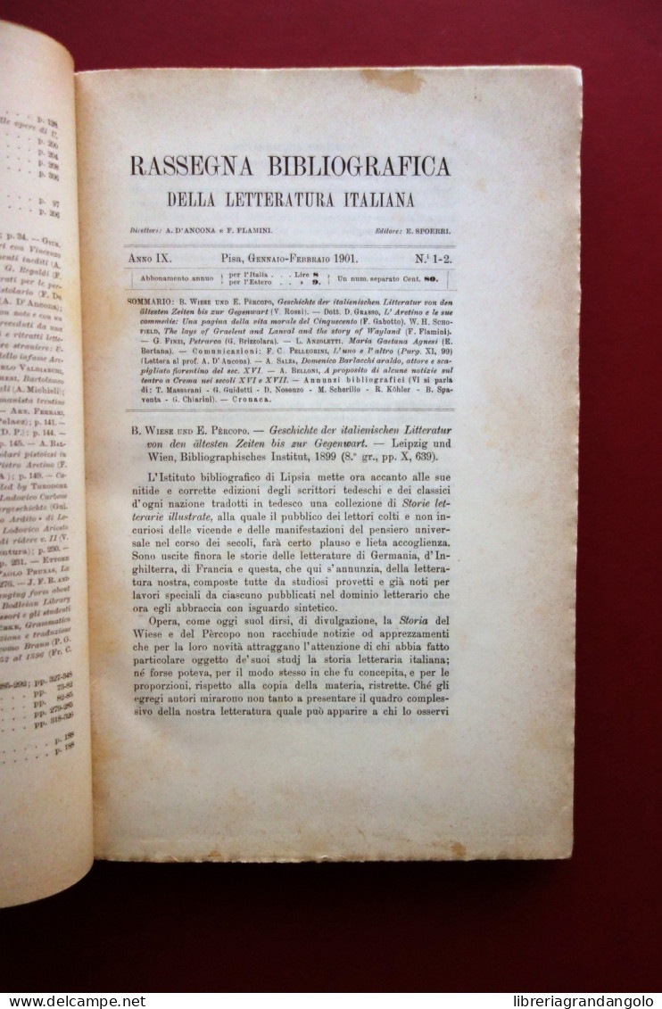 Rassegna Bibliografica Della Letteratura Italiana Anno IX Spoerri 1901 Completo - Sin Clasificación