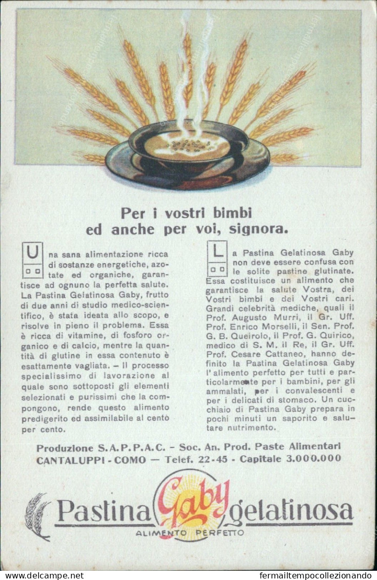 Cs301 Cartolina Pubblicitaria Pastina Gaby Gelatinosa Como - Advertising