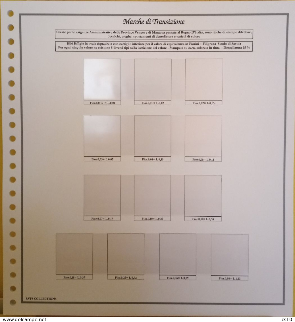Marche Da Bollo Di Transizione Antichi Stati / Regno D'Italia 1866/1870 Raccolta Fogli Standard 22 Anelli Con Taschine - Pre-printed Pages