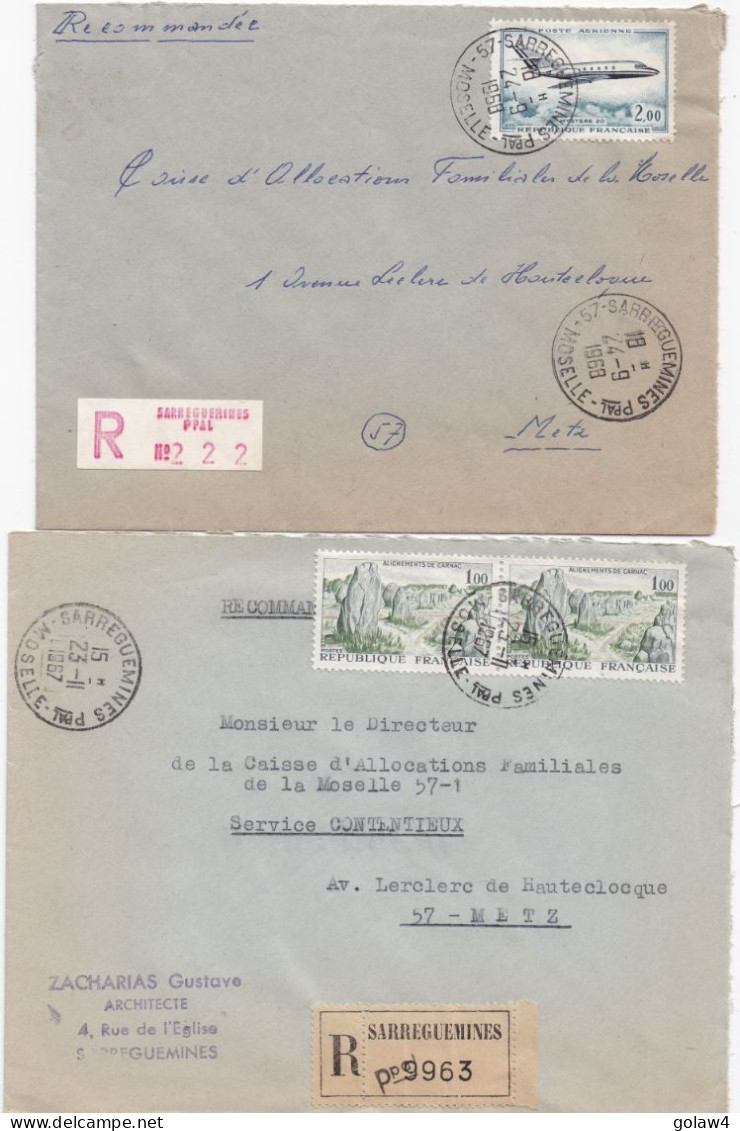 37063# LOT 9 LETTRES FRANCHISE PARTIELLE RECOMMANDE Obl SARREGUEMINES PPAL MOSELLE 1967 1968 Pour METZ 57 - Cartas & Documentos